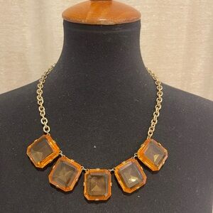 Vintage J. Crew Citrine Color Faceted Large Square Glass Statement Necklace L10